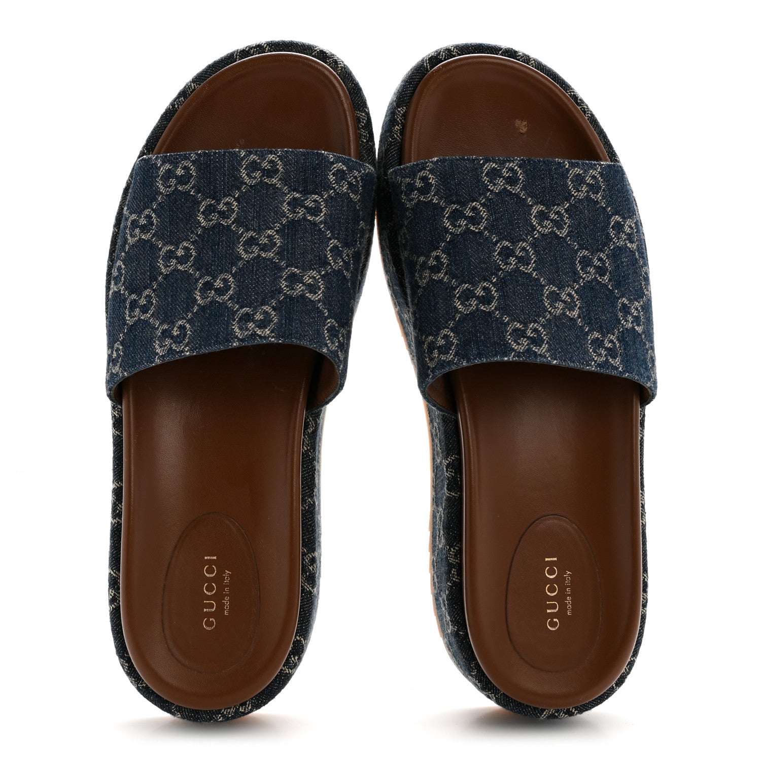Gucci New Denim GG Monogram Angelina Platform 55mm Slide Sandals 41 Blue Tea 2 of 9
