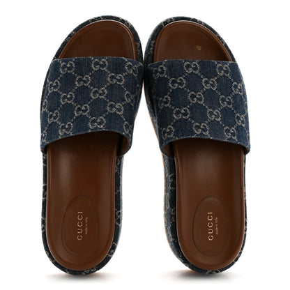 Gucci New Denim GG Monogram Angelina Platform 55mm Slide Sandals 41 Blue Tea 2 of 9