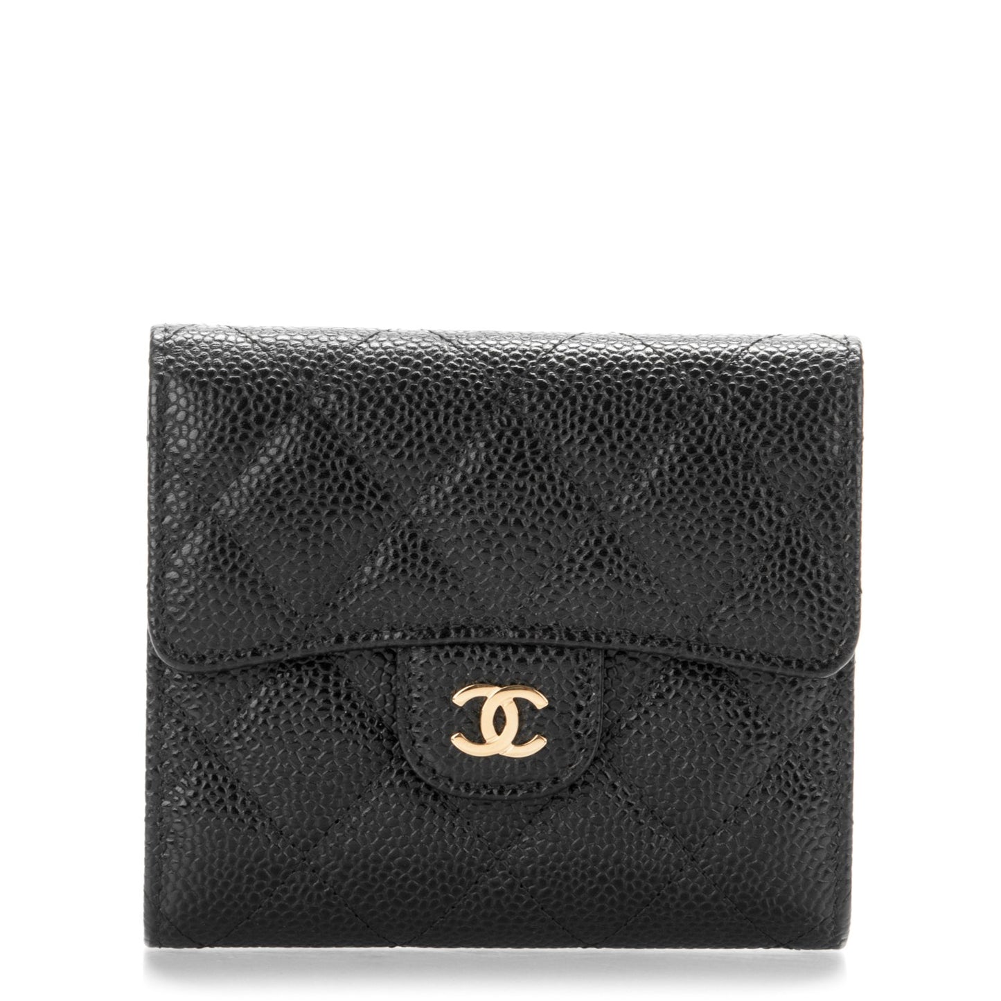 Caviar Quilted Compact Flap Wallet Black