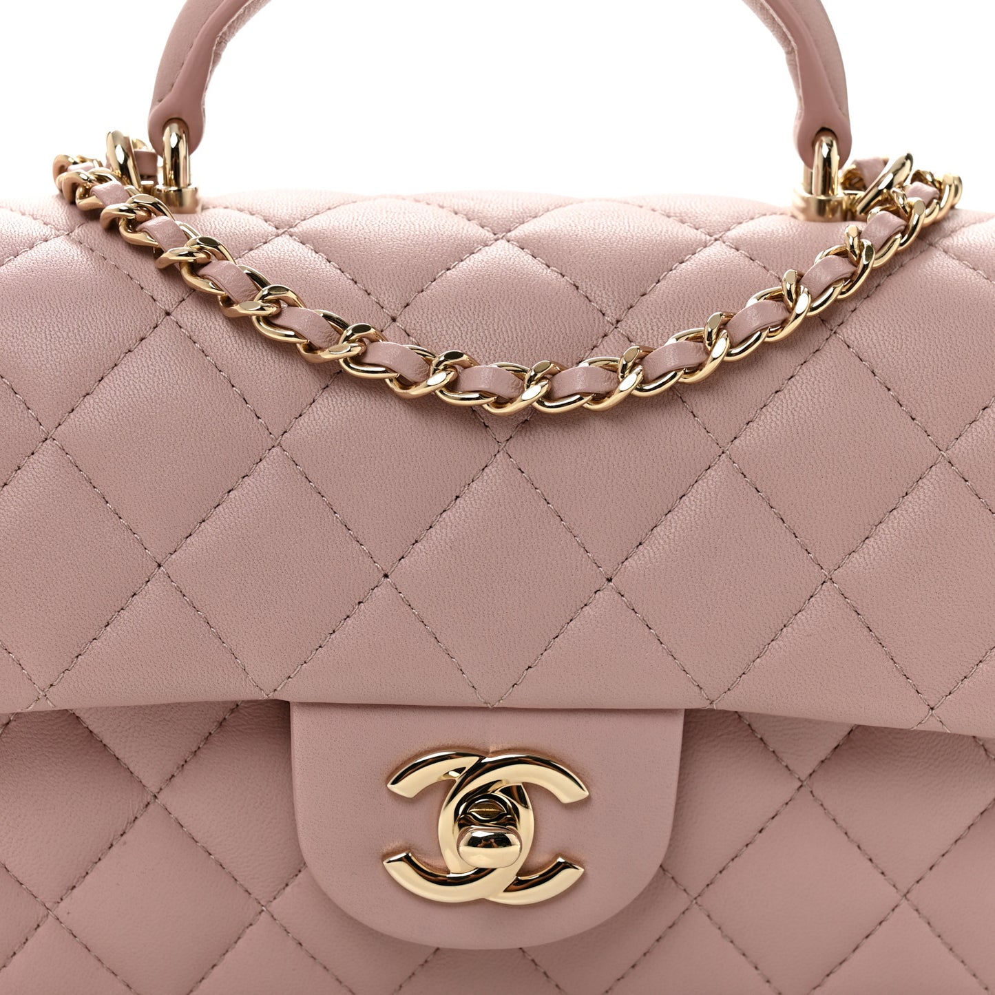 Lambskin Quilted Mini Top Handle Rectangular Flap Light Pink