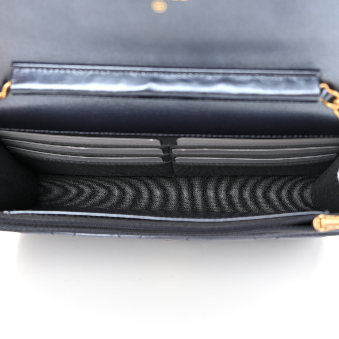 Metallic Lambskin Wallet On Chain WOC Dark Blue