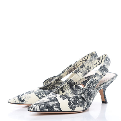Christian Dior Toile De Jouy Sweet D Slingback Pumps 39.5 Off White Black 3 of 9
