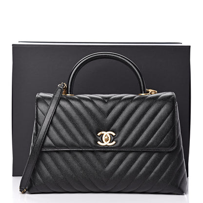 Chanel Caviar Chevron Quilted Medium Coco Handle Flap Black 11 of 11