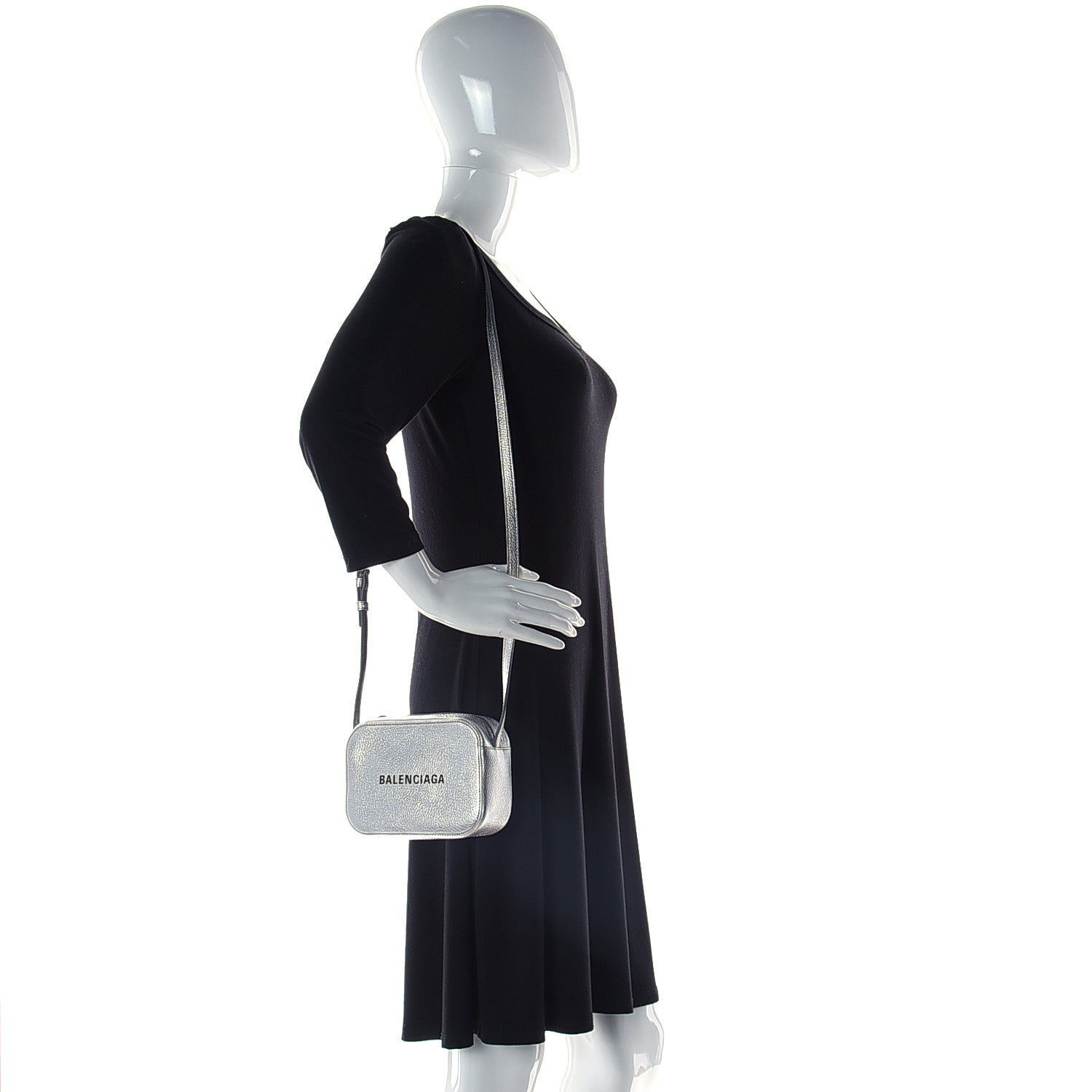 Balenciaga Metallic Goatskin Logo XS Everyday Camera Bag Argent Black 2 of 15