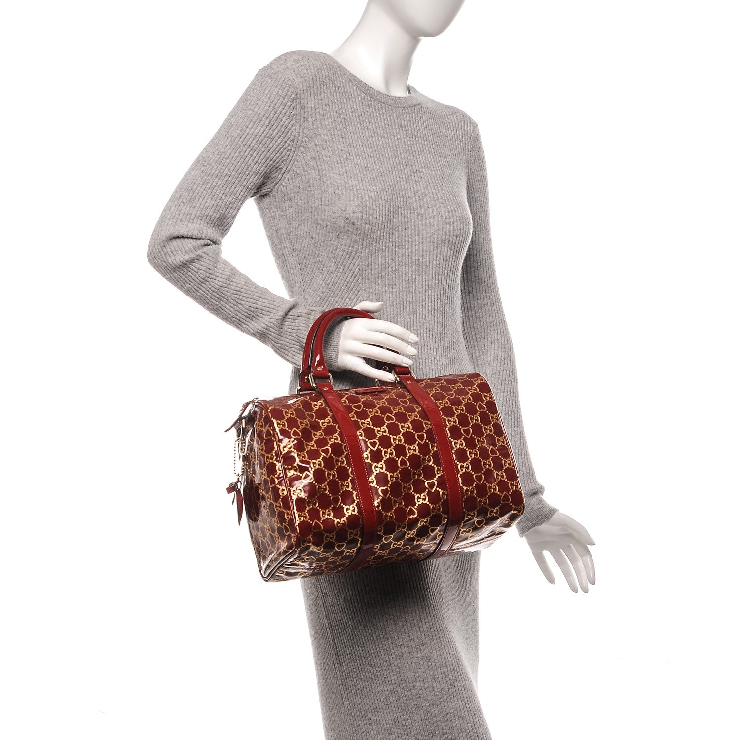 Gucci Patent GG Valentine Medium Joy Boston Red Gold 2 of 7
