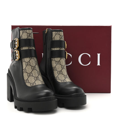 Gucci Kensington Calfskin Nappa GG Supreme Monogram Womens Double Buckle Ankle Boots 35 Black 10 of 10