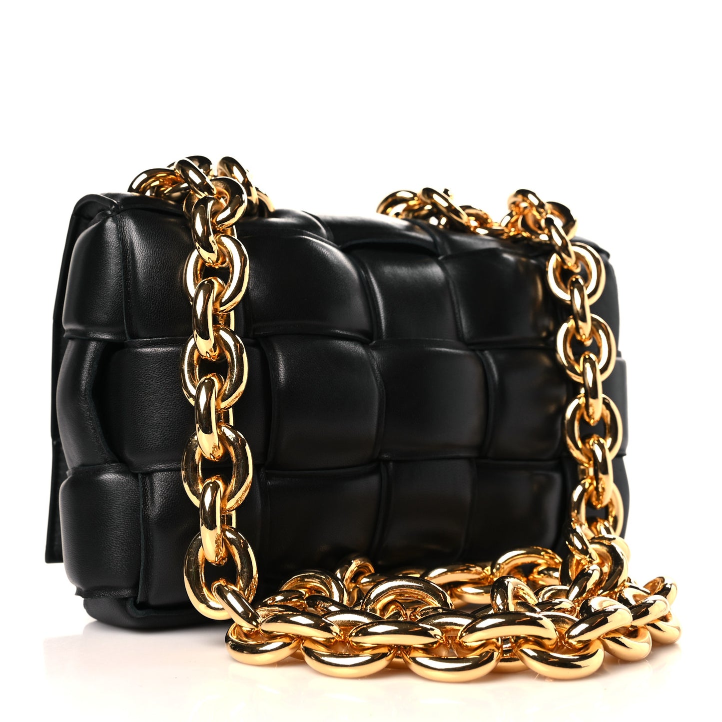 Lambskin Maxi Intreccio Padded Chain Cassette Crossbody Bag Black