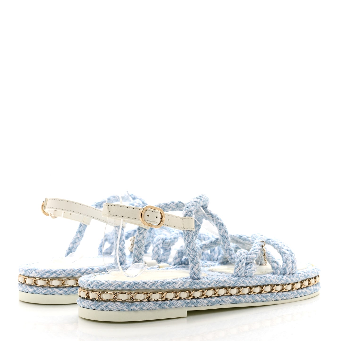 Lambskin Cord Chain CC Sandals 40 Blue White