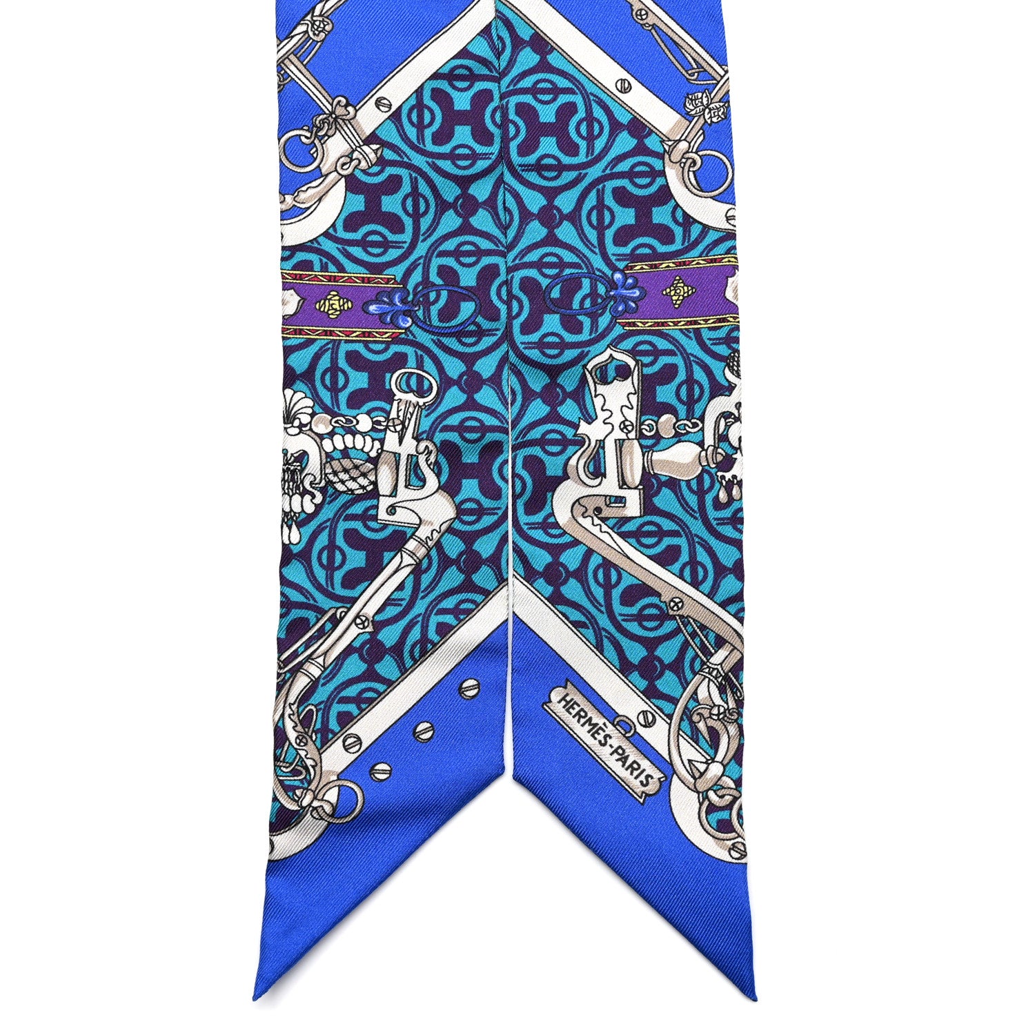 Hermes Silk Mors Et Gourmettes Remix Twilly Bleu Roy Turquoise Prune 2 of 4