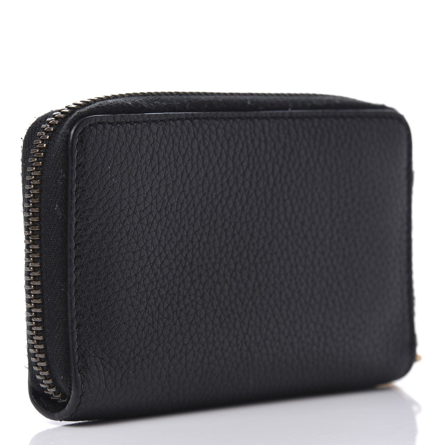 Calfskin Logo Zip Around Card Case Black