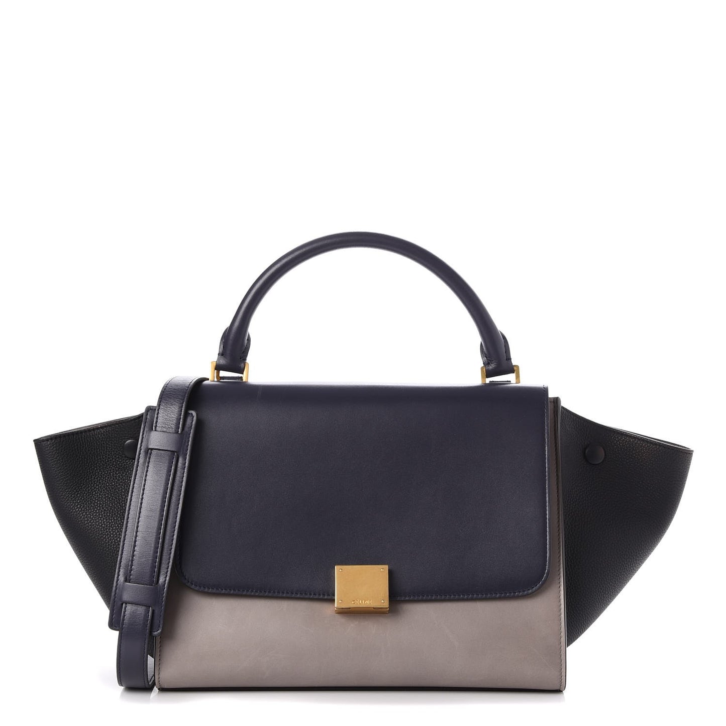 Sleek Calfskin Small Tri-Color Trapeze Dark Blue