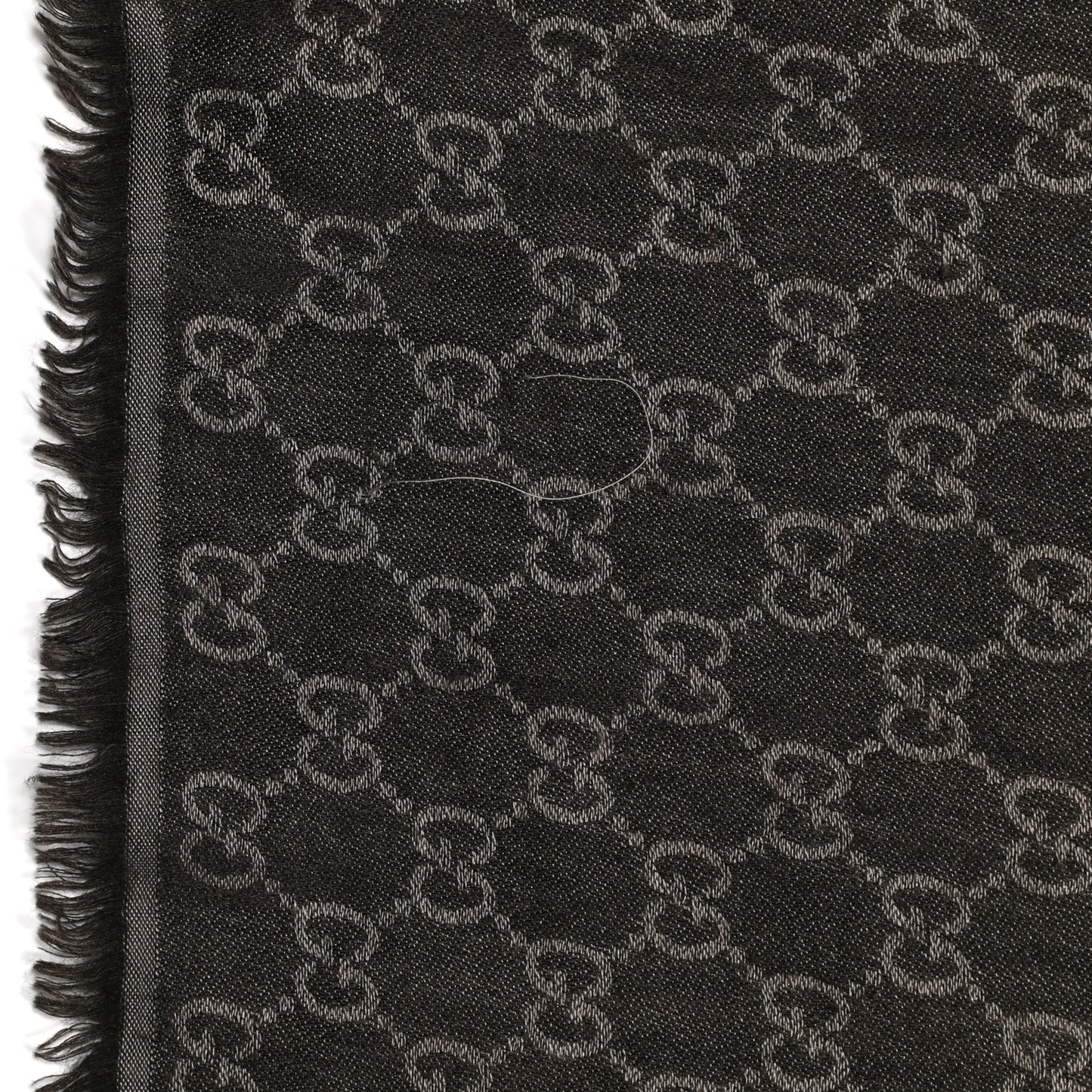 Wool Silk Monogram GGWeb Fringe Shawl Black Medium Grey