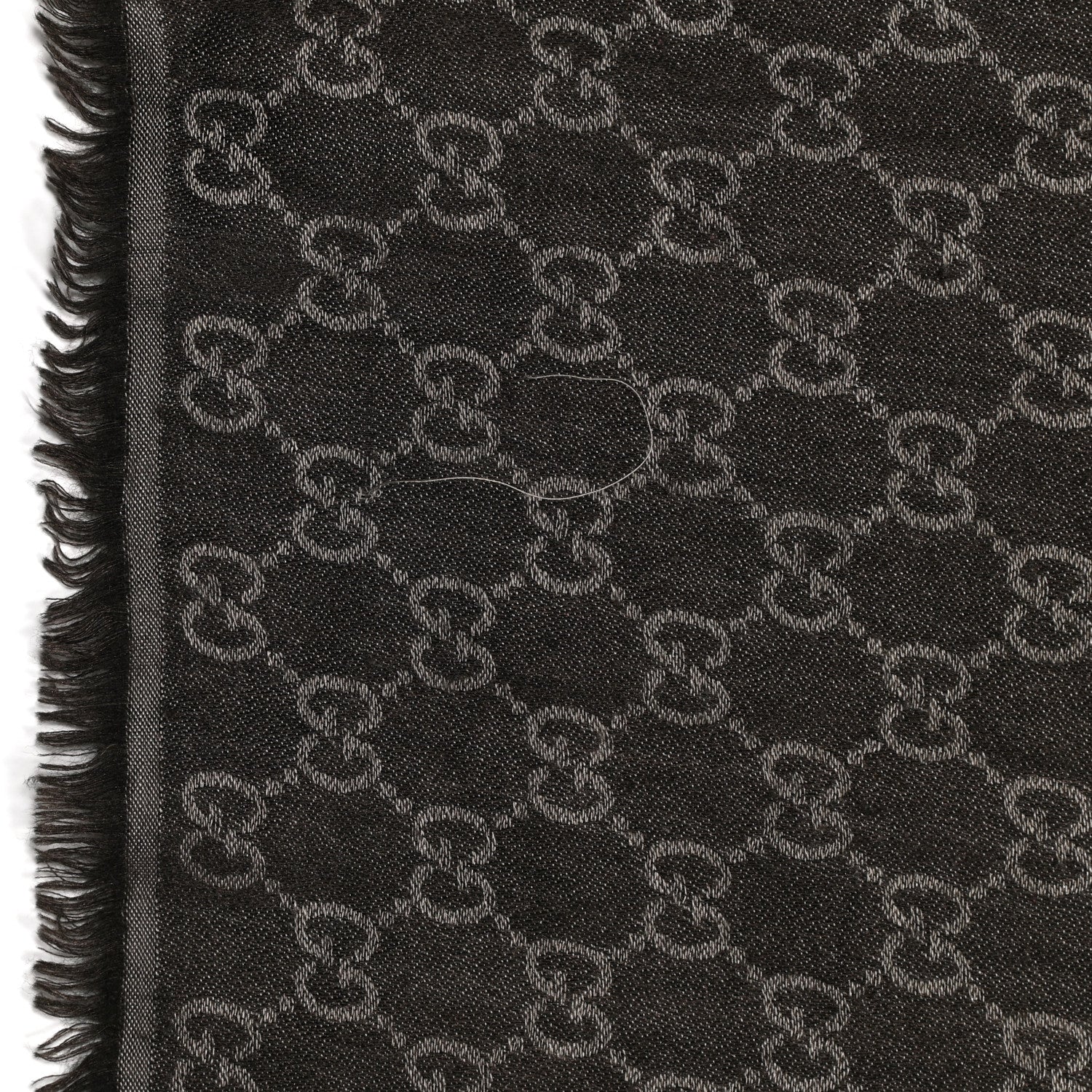 Gucci Wool Silk Monogram GGWeb Fringe Shawl Black Medium Grey 5 of 6