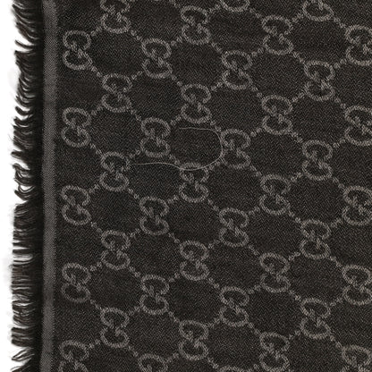 Gucci Wool Silk Monogram GGWeb Fringe Shawl Black Medium Grey 5 of 6