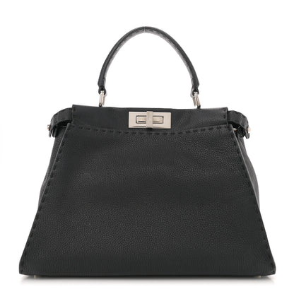 Fendi Cuoio Romano Selleria Bi-Color Medium Peekaboo Iconic Satchel Black Mou 1 of 13