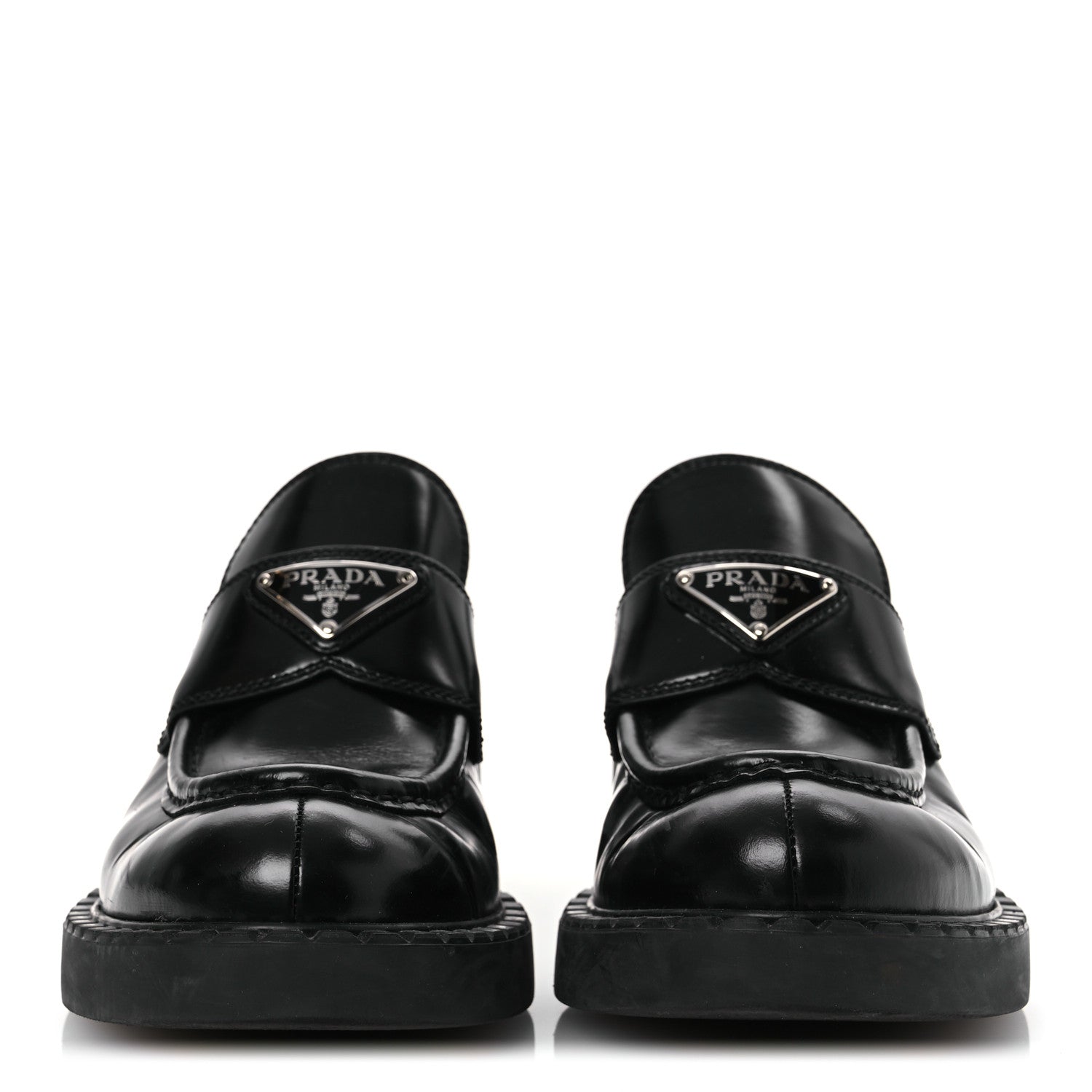 Prada Spazzolato Metal Triangle Logo 50mm Loafers 37.5 Black 3 of 13