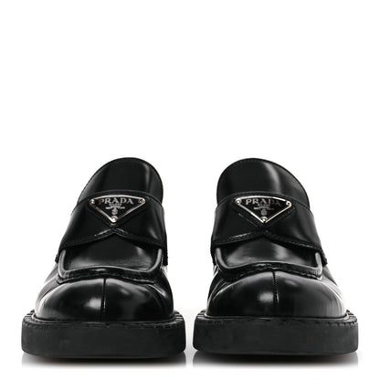 Prada Spazzolato Metal Triangle Logo 50mm Loafers 37.5 Black 3 of 13