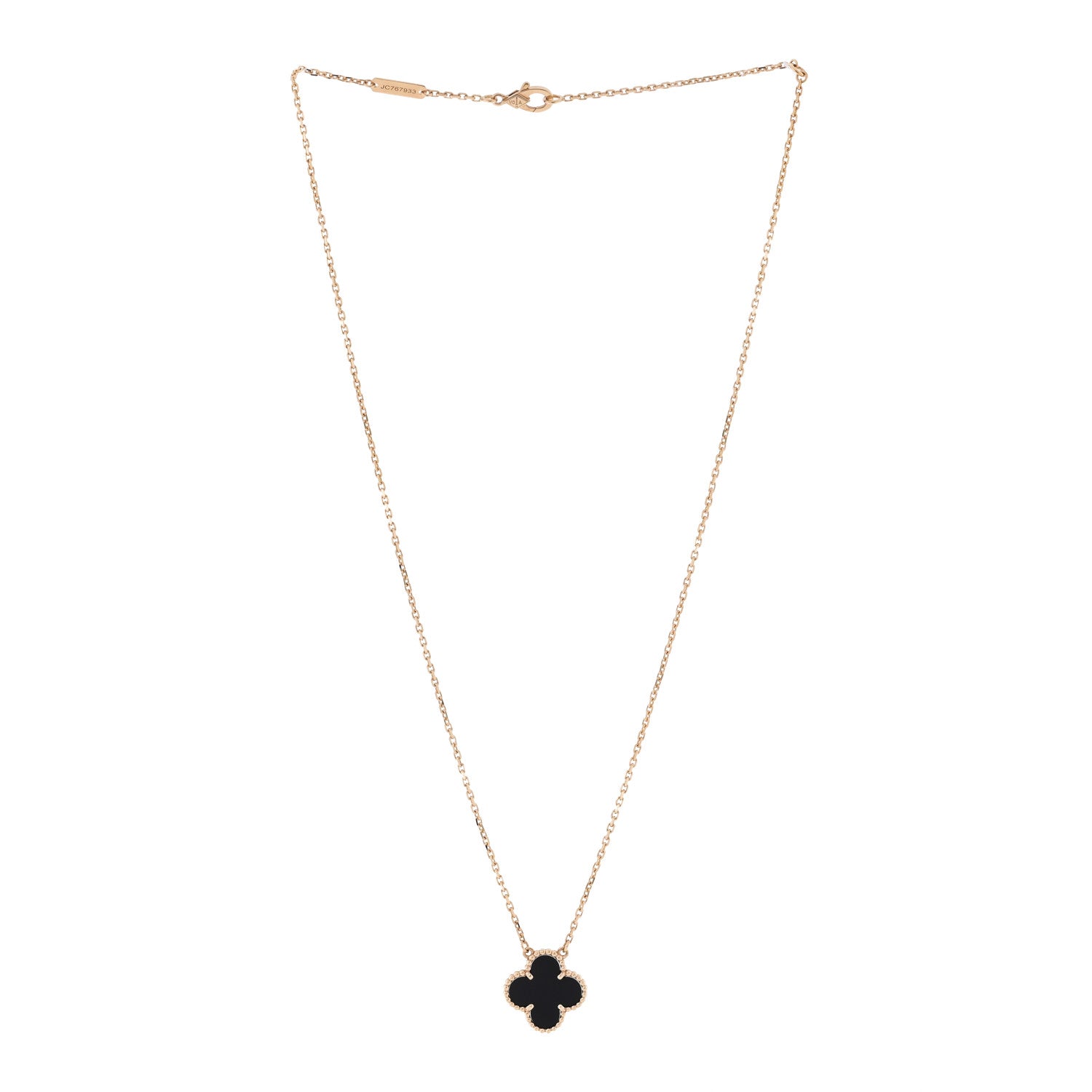 Van Cleef & Arpels 18K Yellow Gold Black Onyx Vintage Alhambra Pendant Necklace 3 of 7