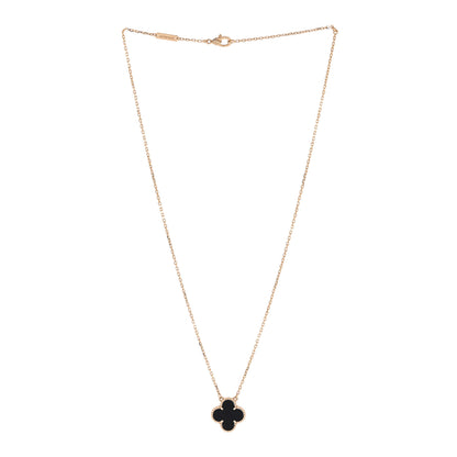Van Cleef & Arpels 18K Yellow Gold Black Onyx Vintage Alhambra Pendant Necklace 3 of 7