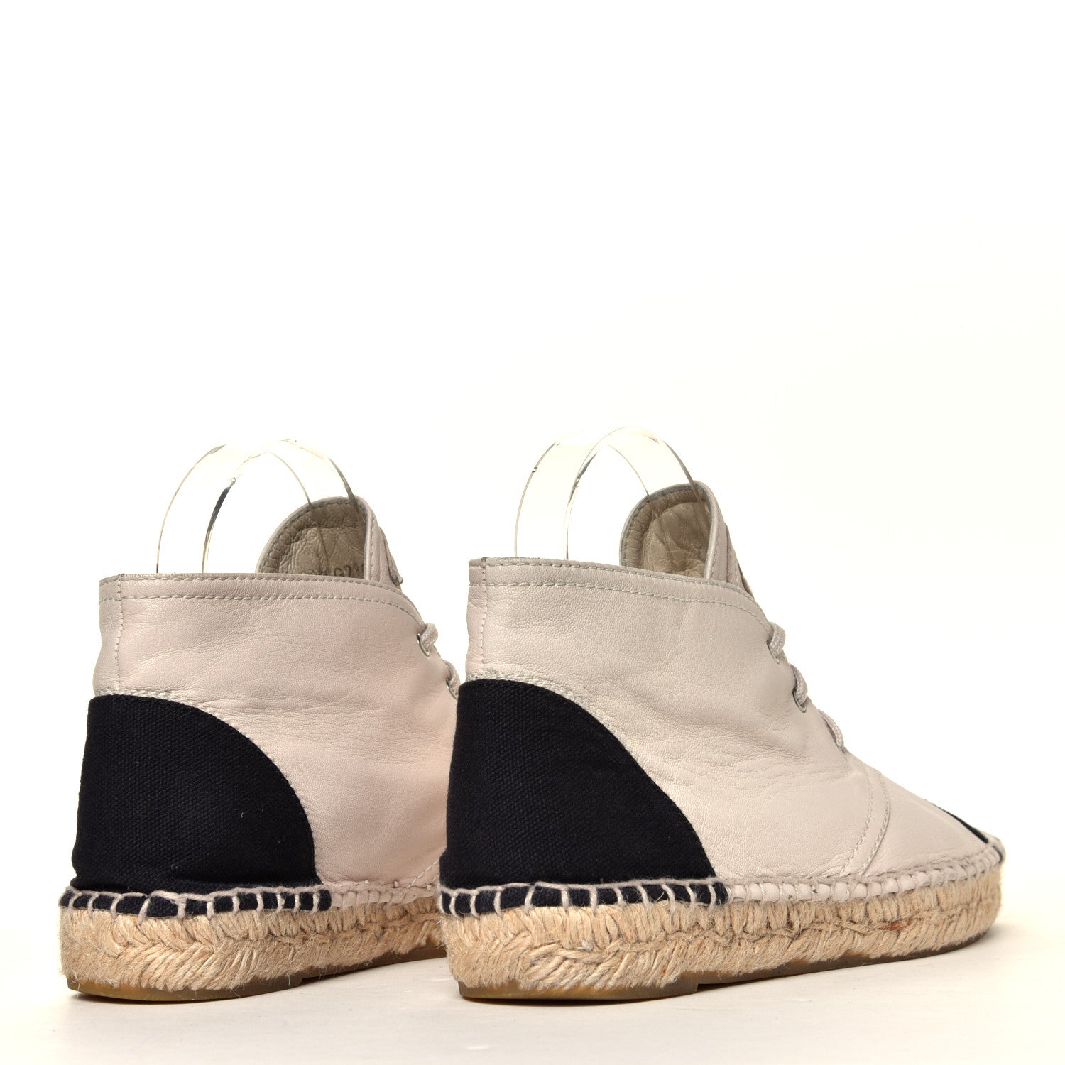 Chanel Lambskin Canvas Cap Toe Lace Up Espadrilles 38 Beige Black 3 of 9