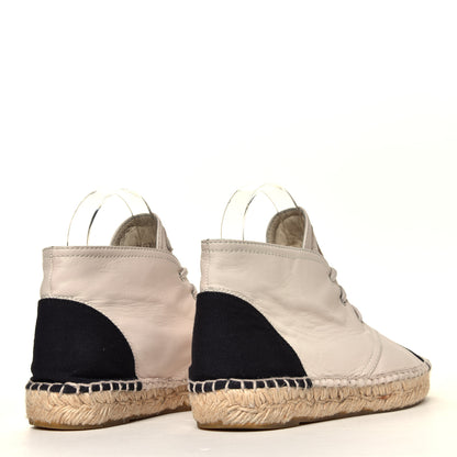 Chanel Lambskin Canvas Cap Toe Lace Up Espadrilles 38 Beige Black 3 of 9