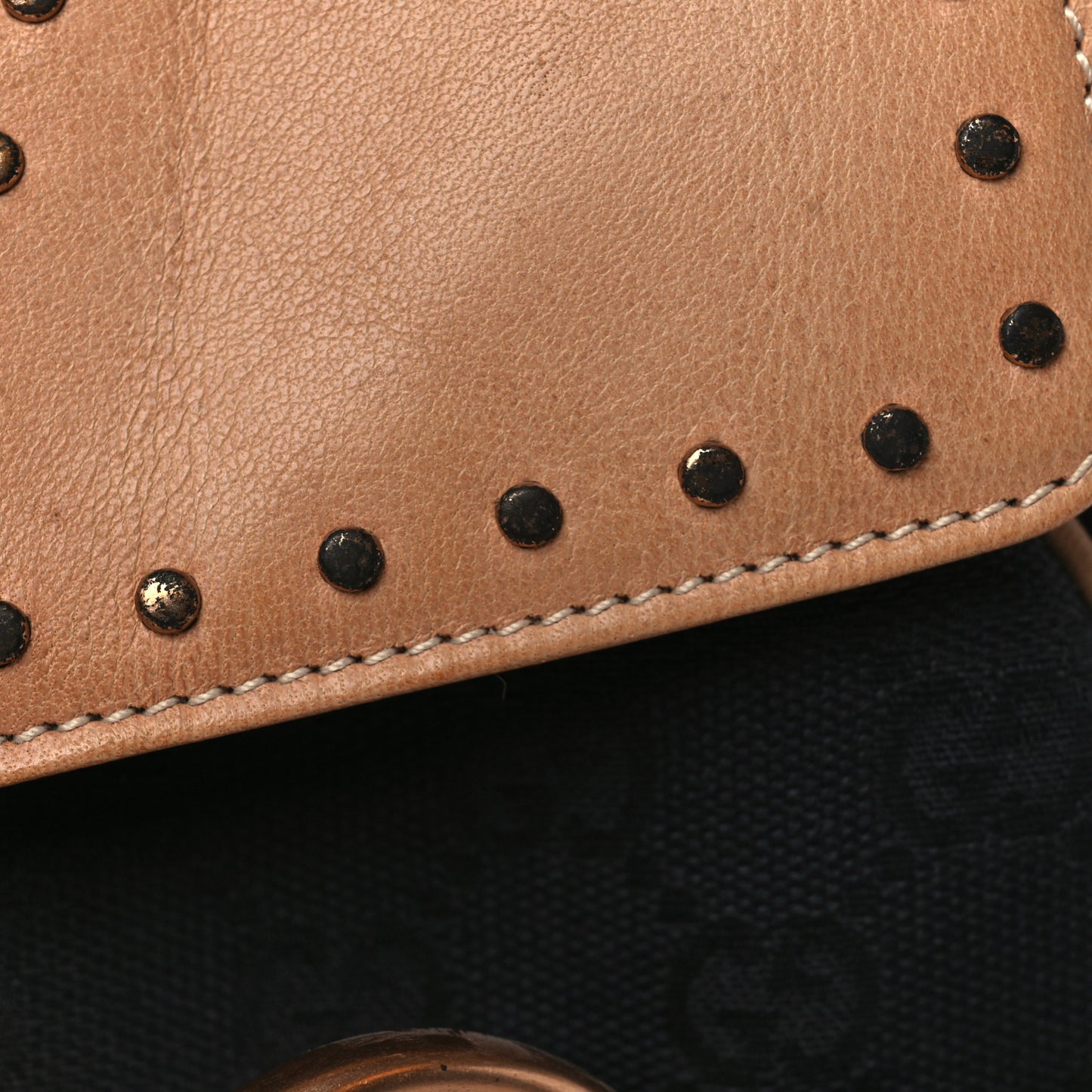 Monogram Horsebit Chain Studded Flap Shoulder Bag Black