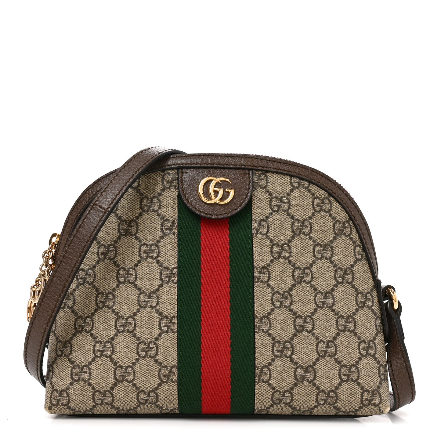 GG Supreme Monogram Textured Dollar Calfskin Web Small Ophidia Dome Shoulder Bag Beige Ebony New Acero