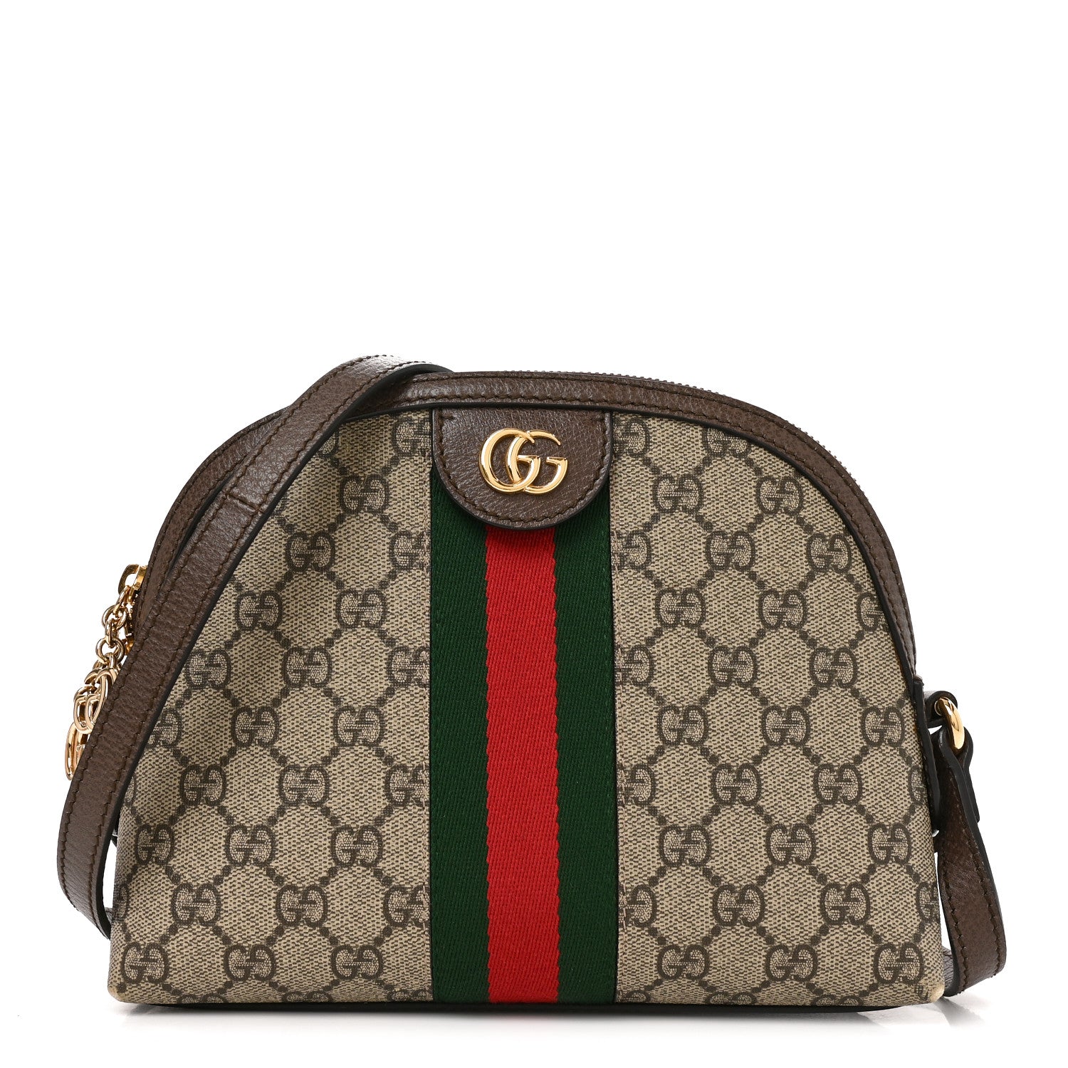 Gucci GG Supreme Monogram Textured Dollar Calfskin Web Small Ophidia Dome Shoulder Bag Beige Ebony New Acero 1 of 10