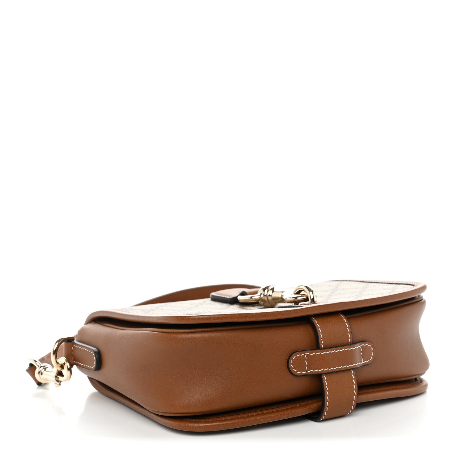 Gucci GG Supreme Monogram Textured Calfskin Emblem Mini Shoulder Bag Beige Dark Brown 4 of 11