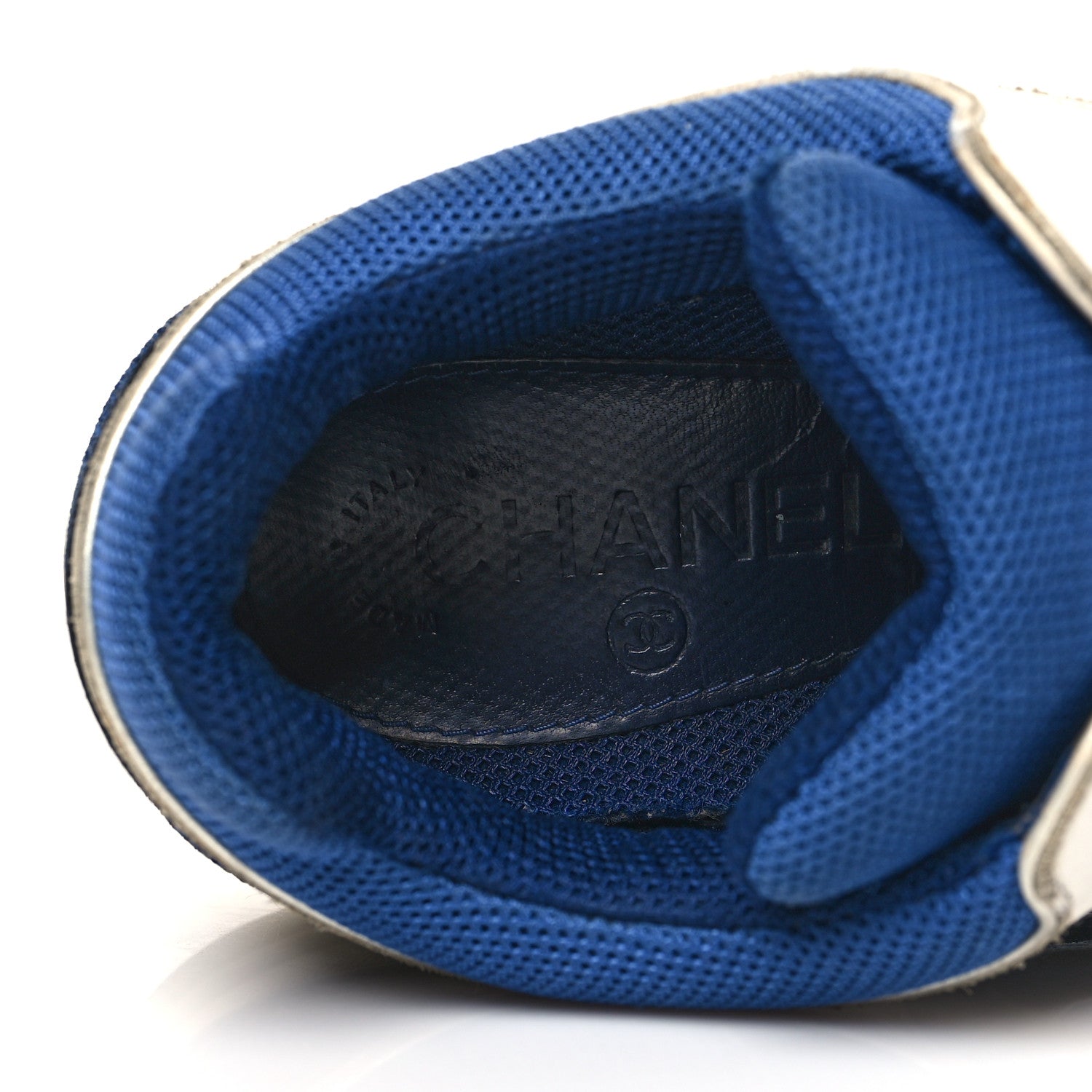 Chanel Mesh Suede Calfskin Womens CC Sneakers 38 Dark Blue Black White 7 of 12