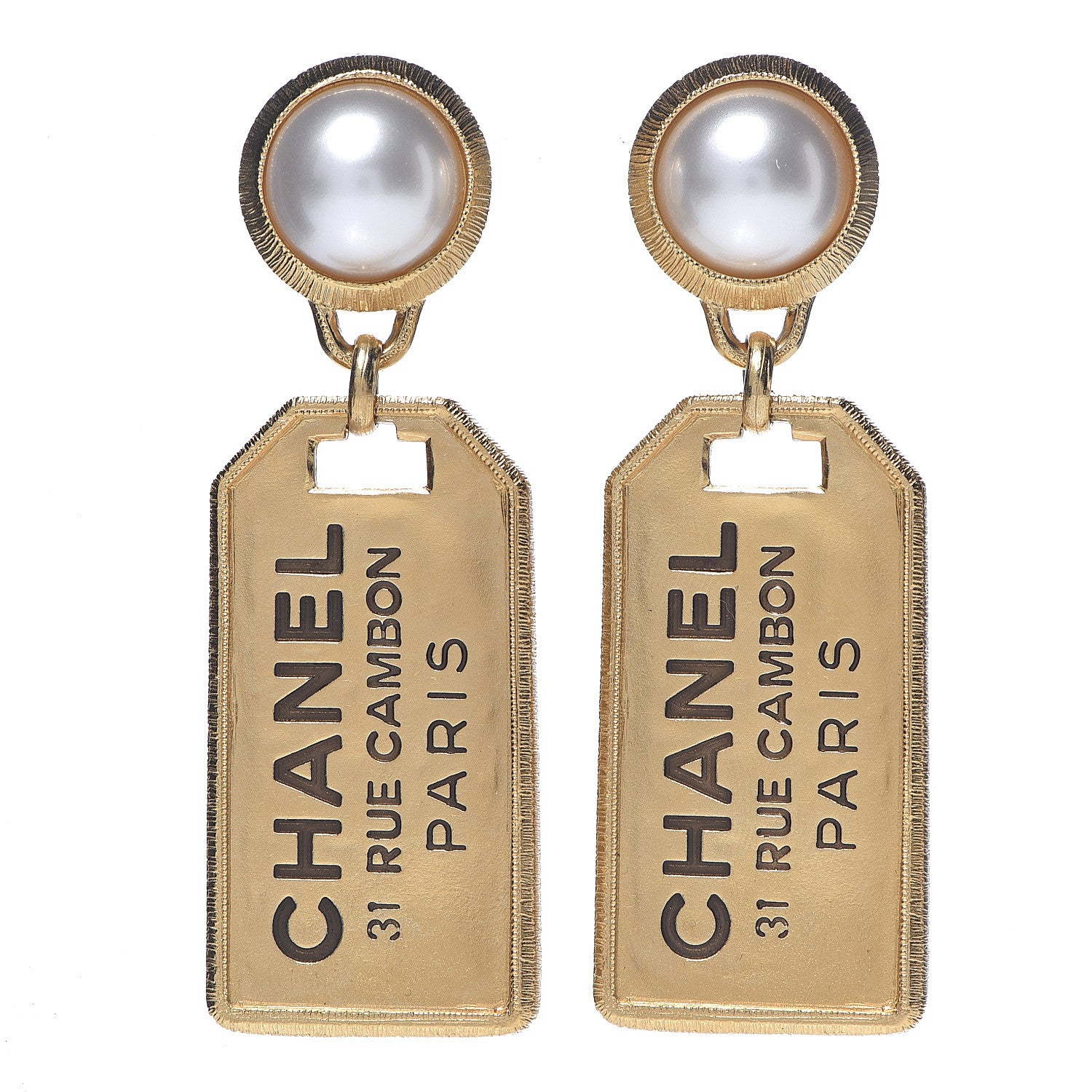 Chanel Pearl CC Tags Drop Earrings Gold 1 of 4