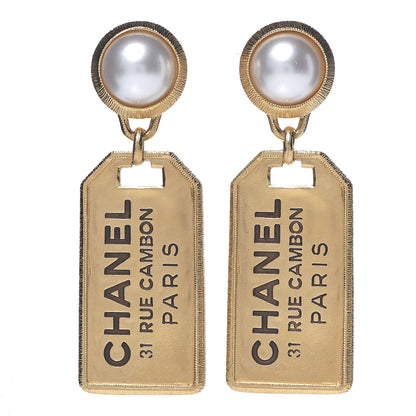 Chanel Pearl CC Tags Drop Earrings Gold 1 of 4