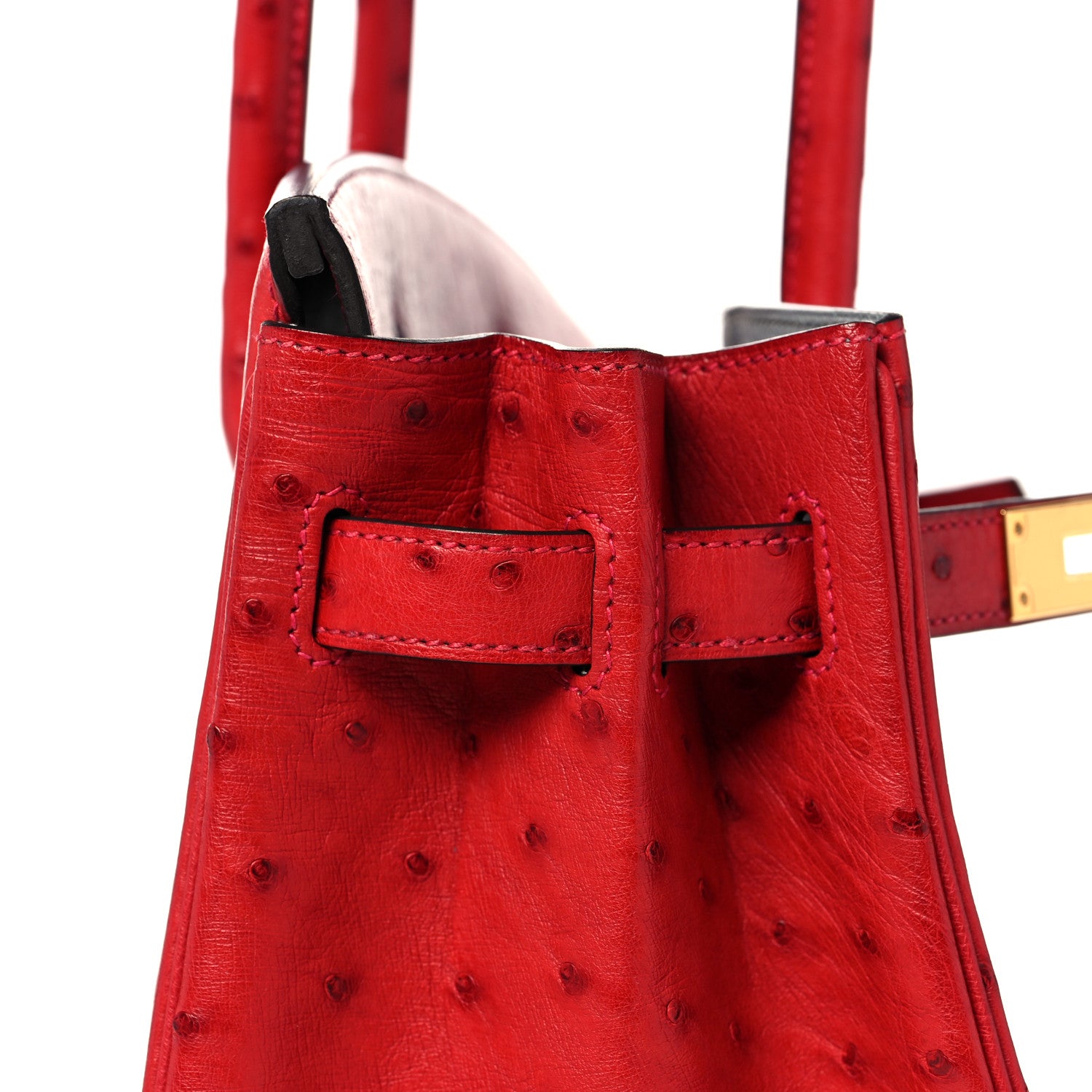 Hermes Ostrich Horseshoe Birkin 30 Rouge Vif Bleu Glacier 14 of 34