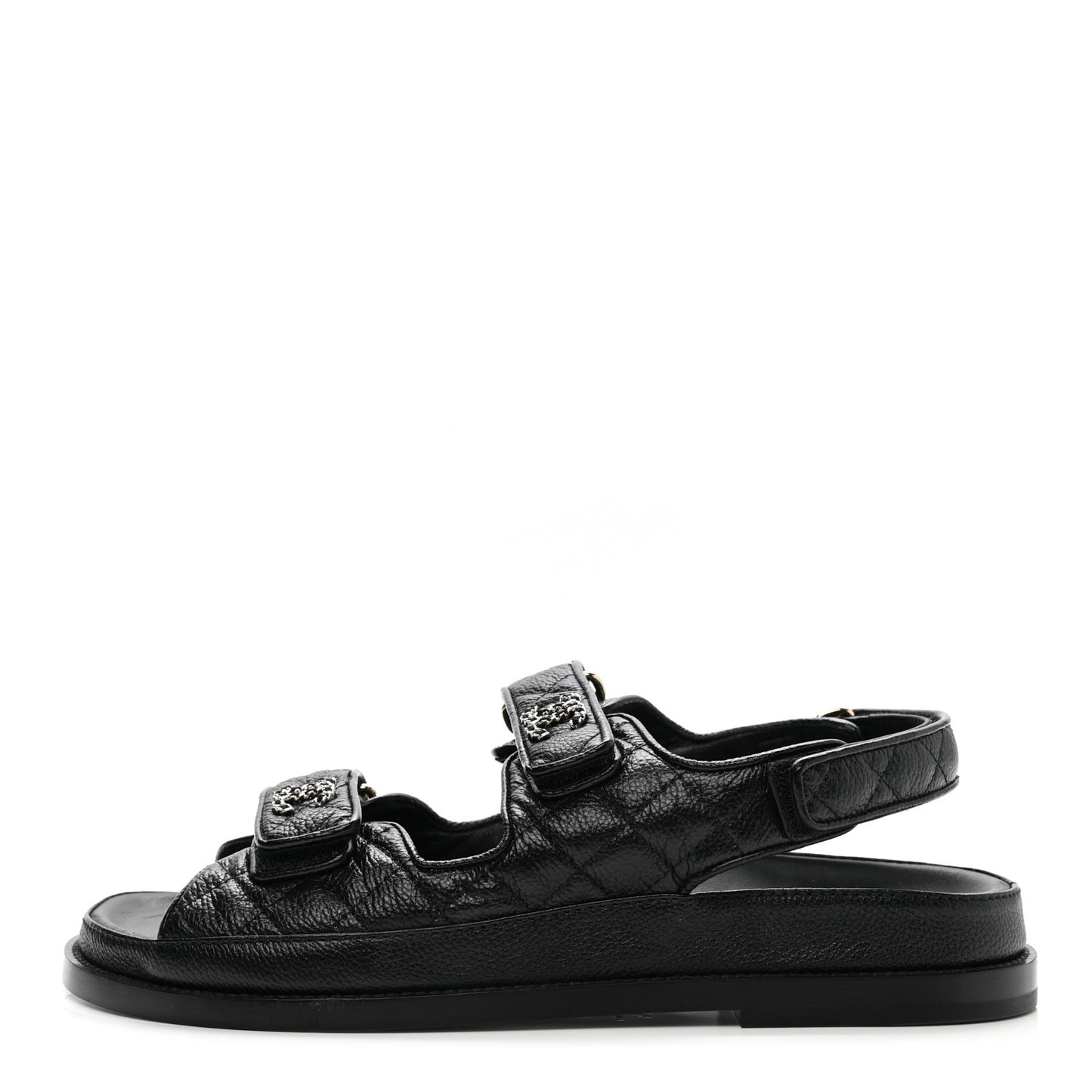 Grained Calfskin Velcro Dad Sandals 38.5 Black