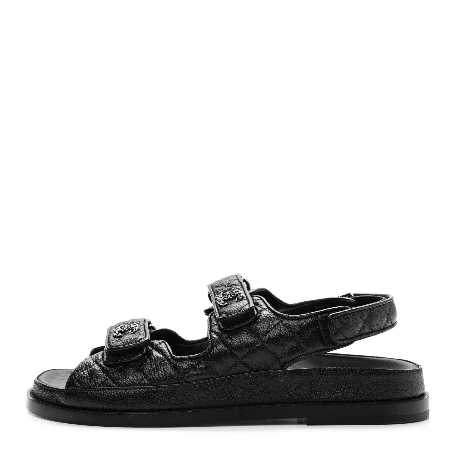 Chanel Grained Calfskin Velcro Dad Sandals 38.5 Black 1 of 9