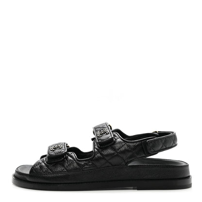Chanel Grained Calfskin Velcro Dad Sandals 38.5 Black 1 of 9