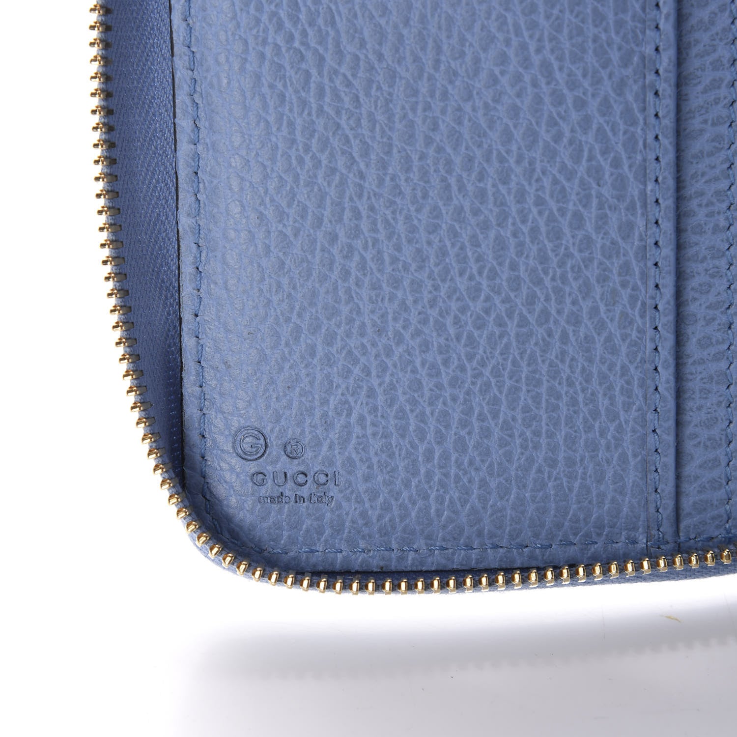Gucci Monogram Dollar Calfskin Zip Around Compact Wallet Beige Ebony Mineral Blue 7 of 8