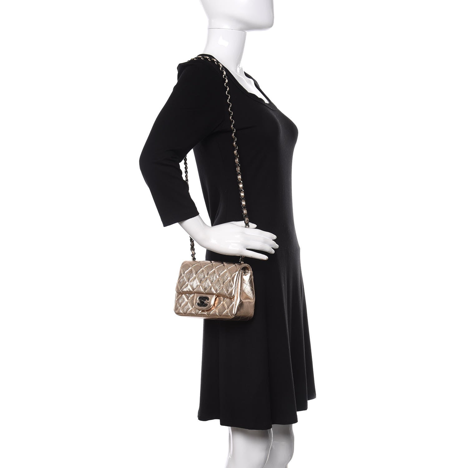 Chanel Metallic Lambskin Quilted Mini Square Flap Gold Black 2 of 11