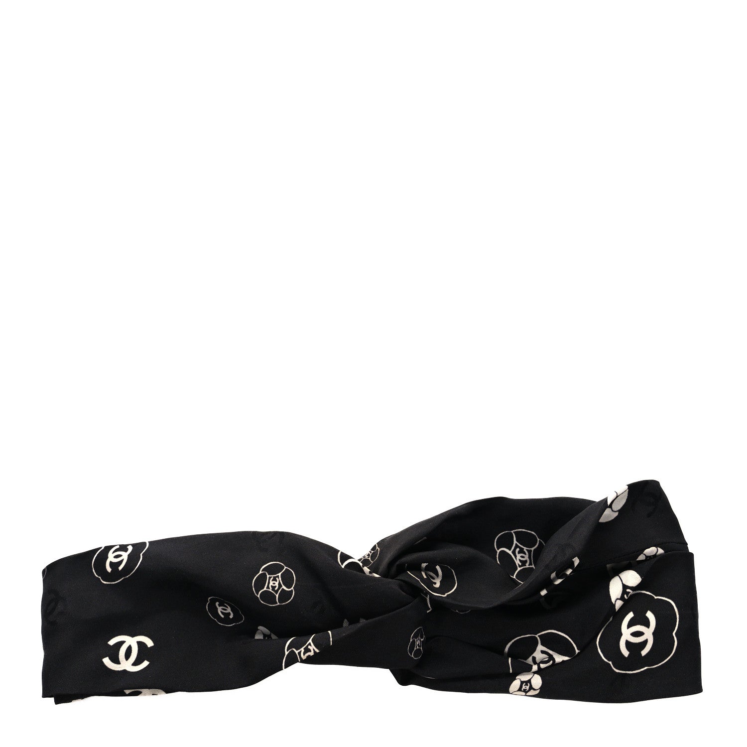 Chanel Silk Twill CC Hair Headband Black White 1 of 4