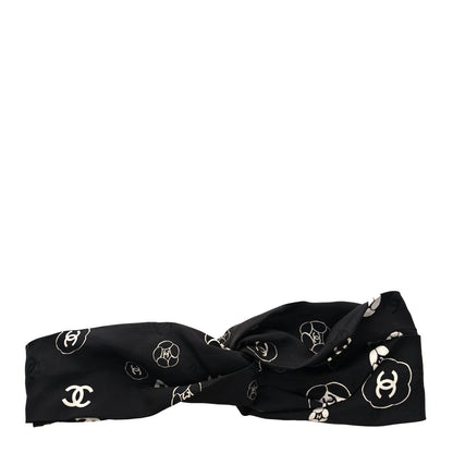 Chanel Silk Twill CC Hair Headband Black White 1 of 4