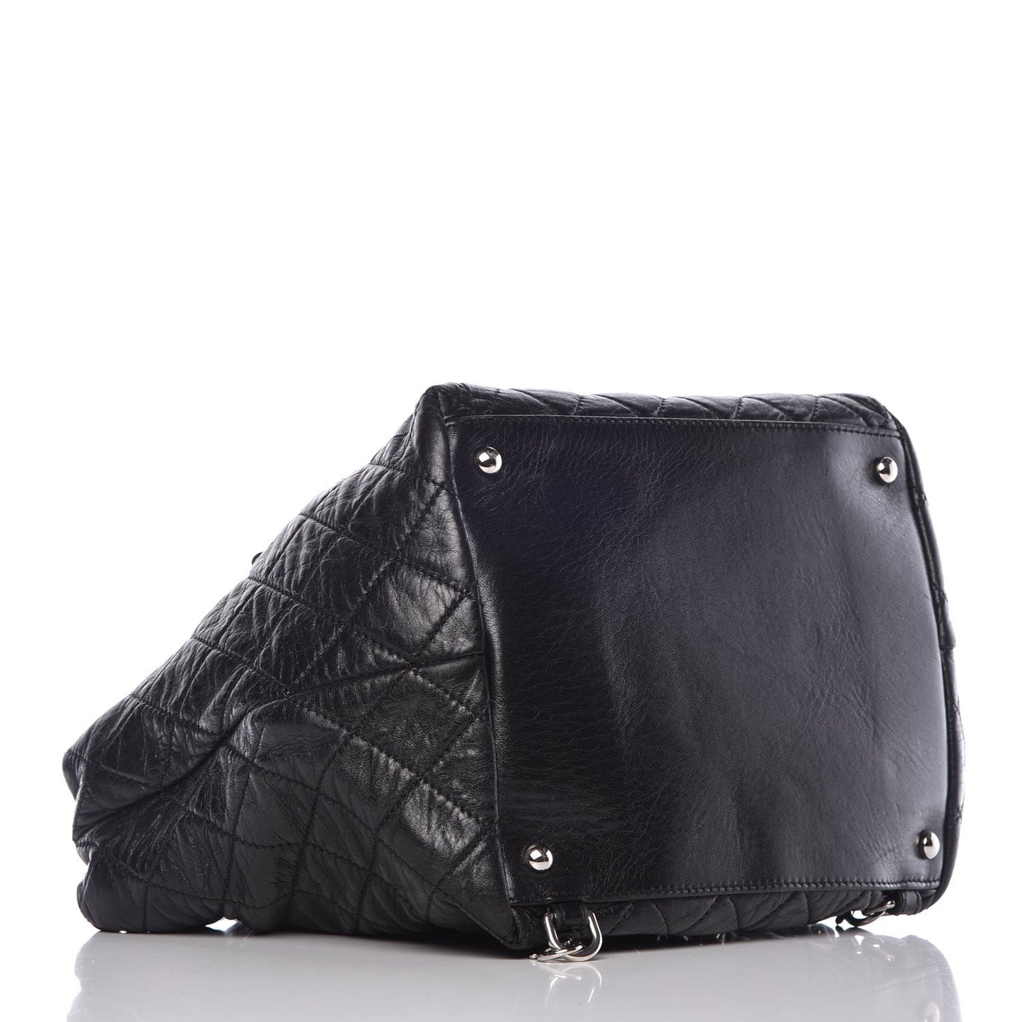 Glazed Calfskin Quilted Beijing Backpack Black
