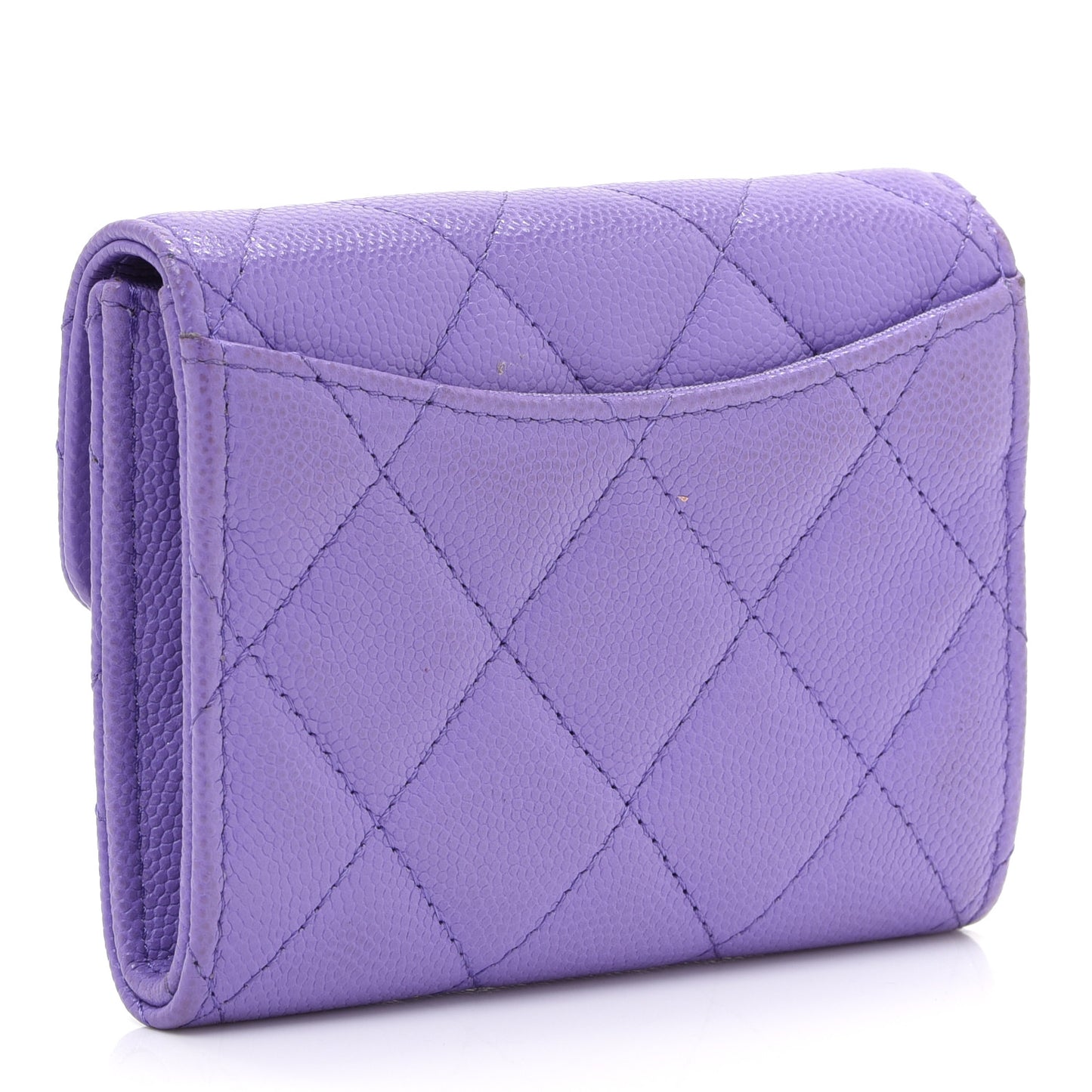 Caviar Quilted Flap Card Holder Wallet Purple