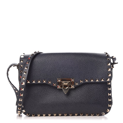Valentino Garavani Pebbled Calfskin Medium Rockstud Flap Saddle Bag Deep Denim 1 of 7