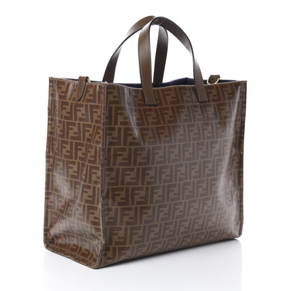 Fendi X FILA Glazed Fabric FF 1974 Mania Shopping Tote Bag Mogano Panna Blueberry 2 of 10