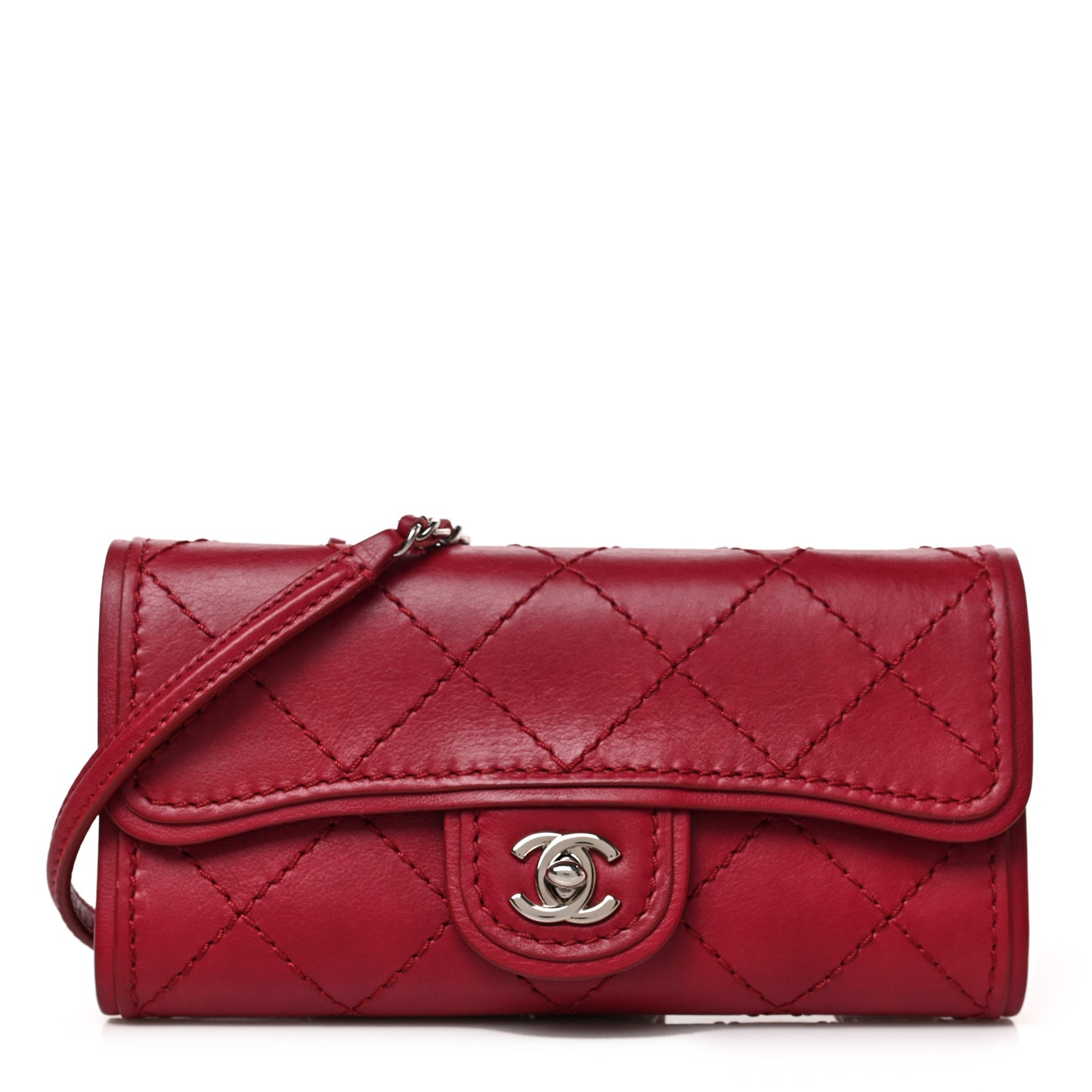 Calfskin Stitched Clutch Flap Red