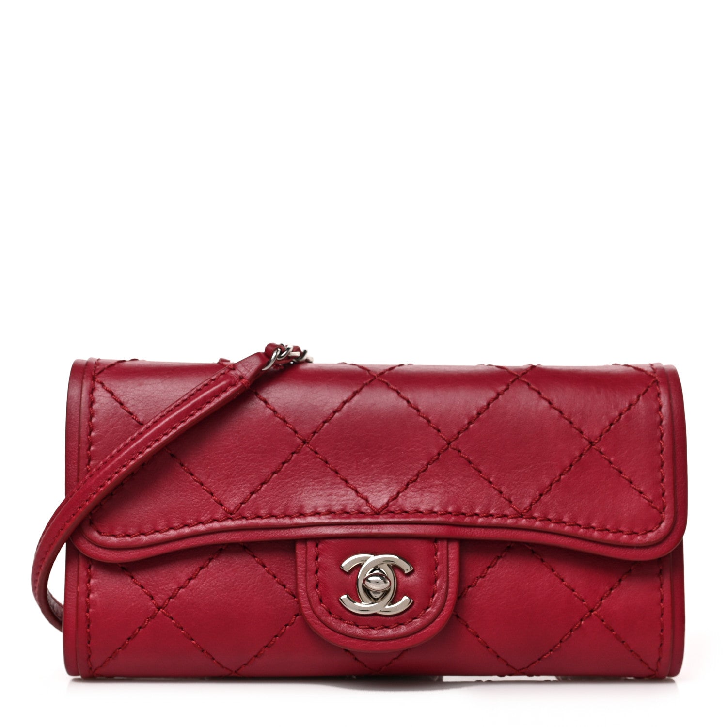 Chanel Calfskin Stitched Clutch Flap Red 1 of 8