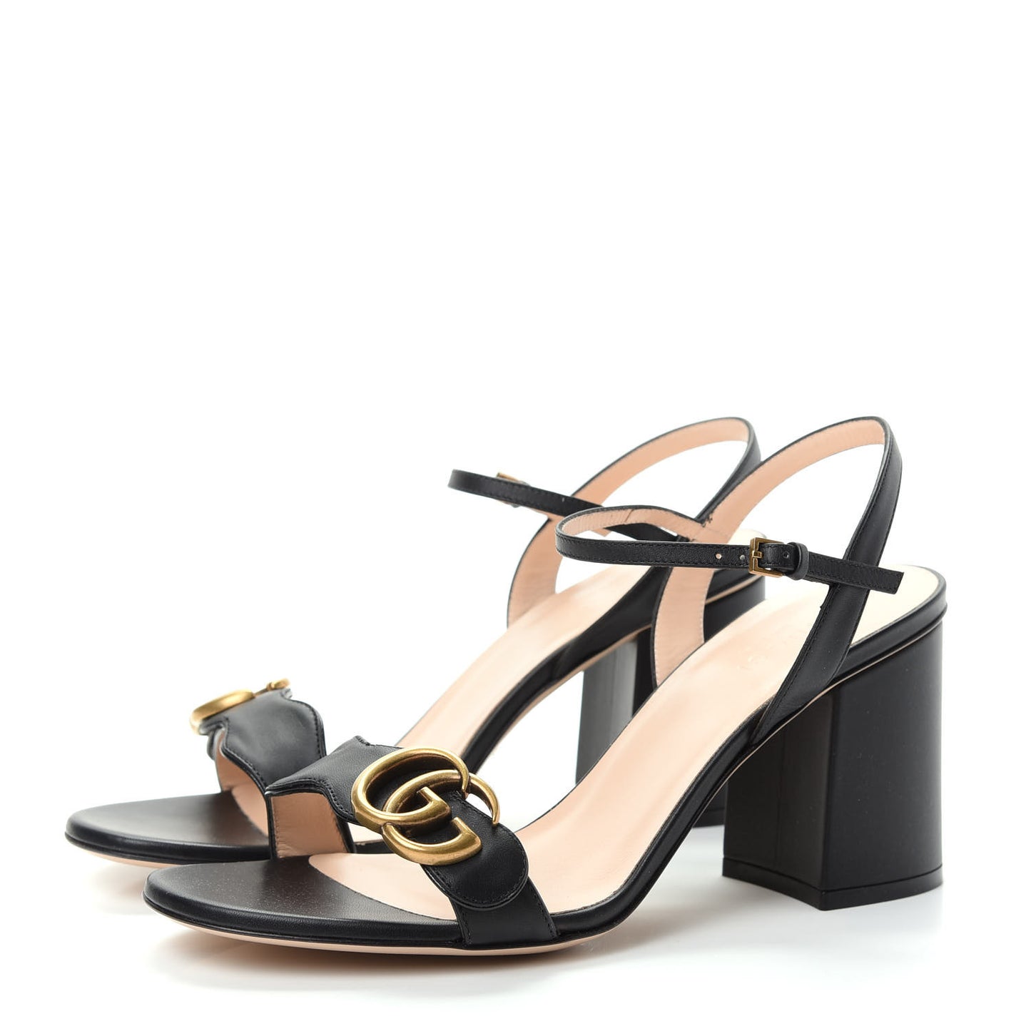 Lifford Calfskin GG Marmont Ankle Wrap 75mm Sandals 38 Black