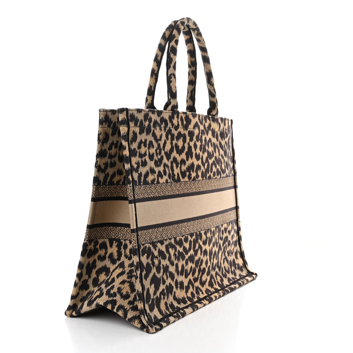 Canvas Mizza Embroidered Large Leopard Book Tote Beige