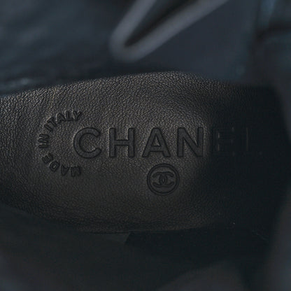 Chanel Suede Quilted CC Lace Up Combat Boots 36 Navy Black 8 of 9