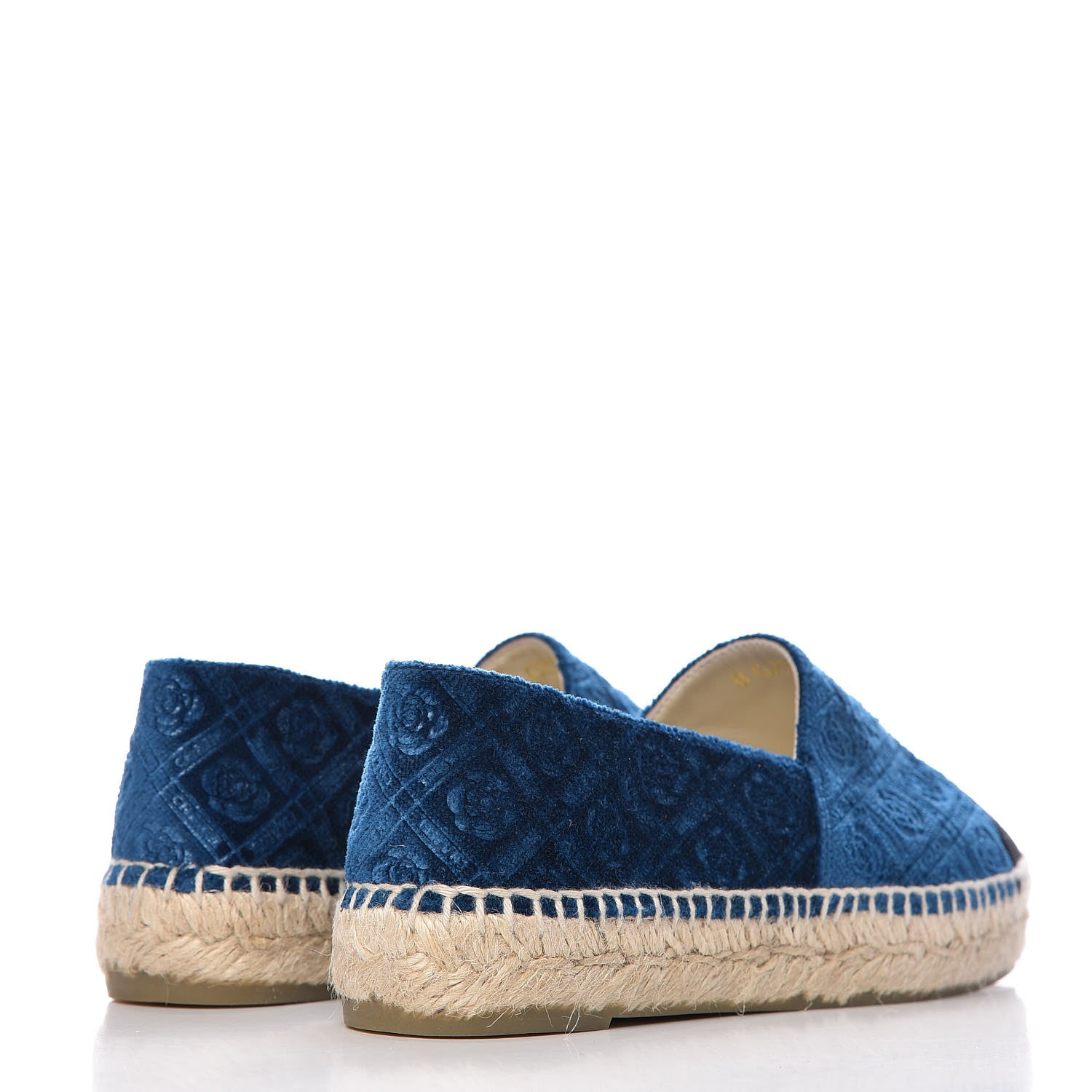 Chanel Velvet Grosgrain Quilted Camellia CC Espadrilles 35 Navy Black 4 of 9